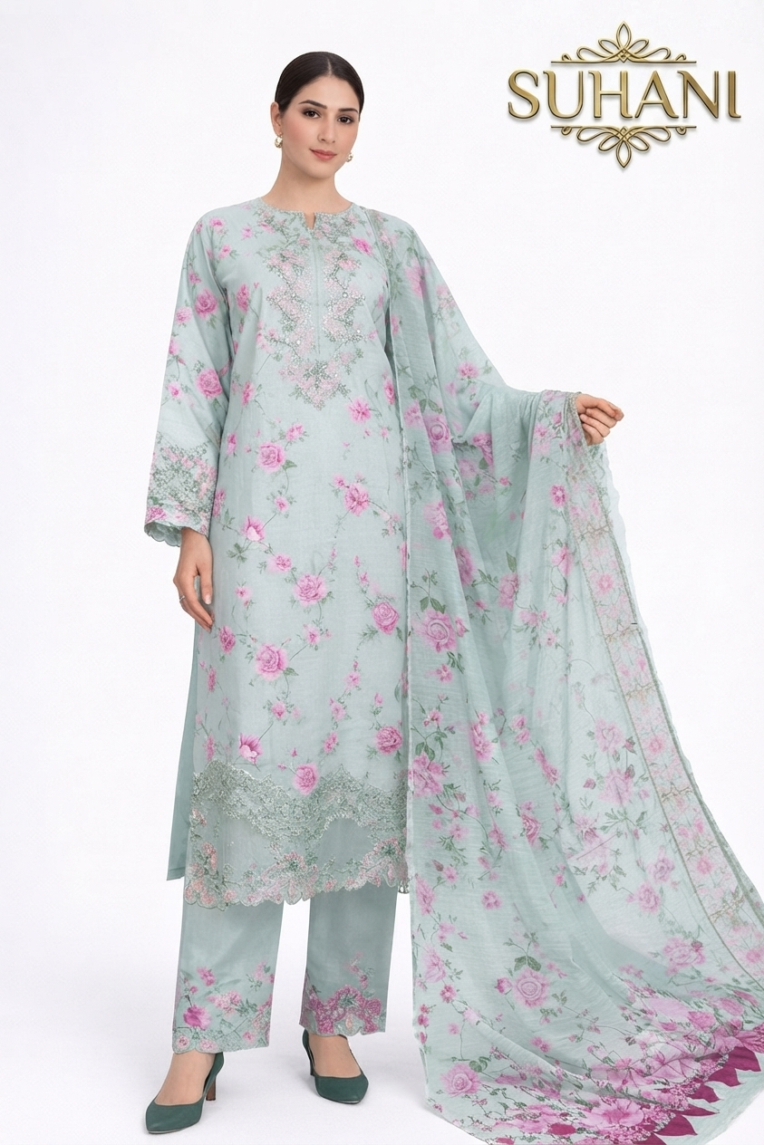 Suhani Clothing — 3-Piece Stitched Lawn Suit | FLAT 40% OFF | Now Rs. 5,000 | S M L