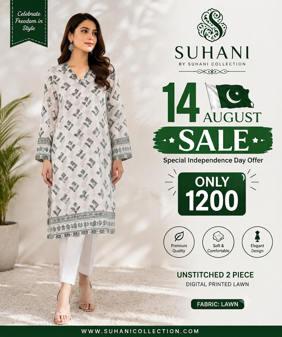 Suhani 2-Piece Unstitched Suit | Azadi Offer 50% OFF | Only Rs. 1,200 | S M L
