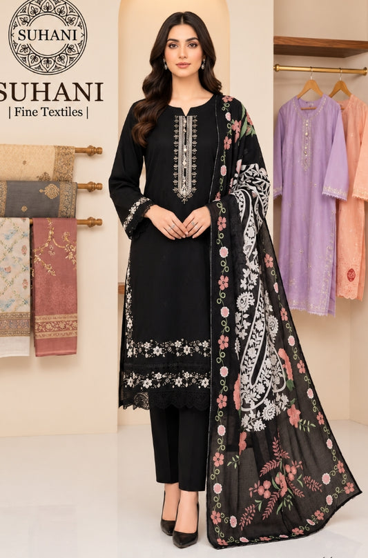 Suhani Premium Lawn Cotton 3-Piece Suit Stitched (Sizes: S, M, L)