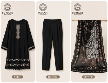 Suhani Premium Lawn Cotton 3-Piece Suit Stitched (Sizes: S, M, L)