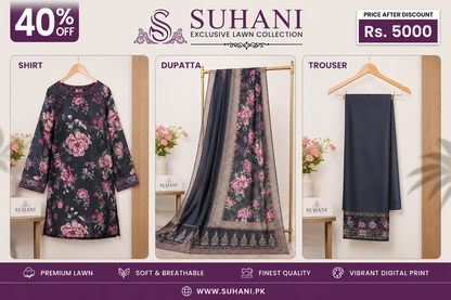 Suhani Clothing — 3-Piece Stitched Lawn Suit | Big Offer Flat 40% OFF | Now Rs. 5000 | S M L